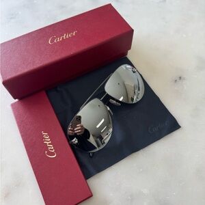 Cartier Silver Mirror Aviator Sunglasses